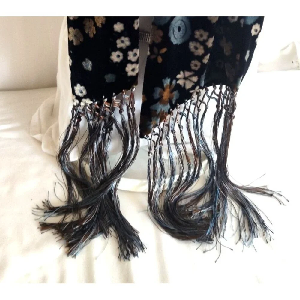 NORDSTROM Black Velvet Burnout Floral Viscose &Silk Scarf Made in Italy 69”x10”
